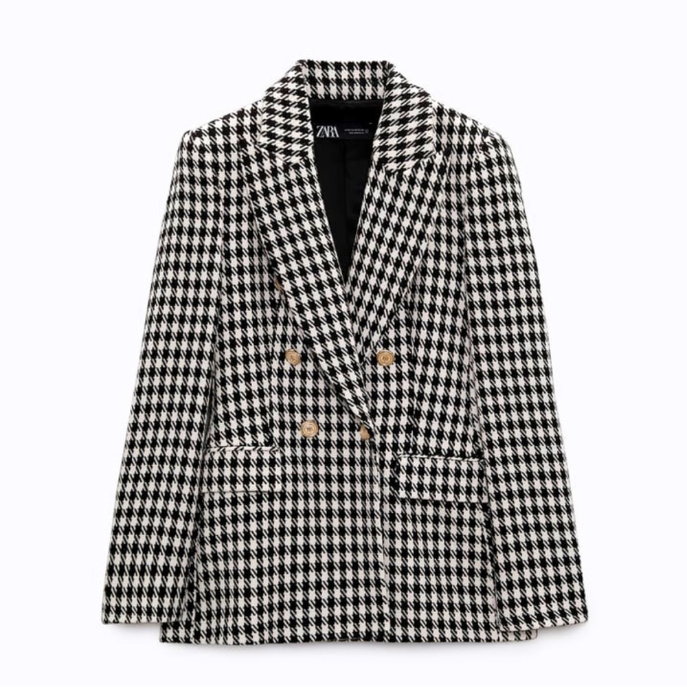 NWT - Zara Double Breasted Houndstooth Blazer XS